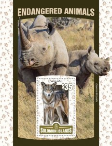 SOLOMON IS. - 2016 - Endangered Animals - Perf Souv Sheet - Mint Never Hinged