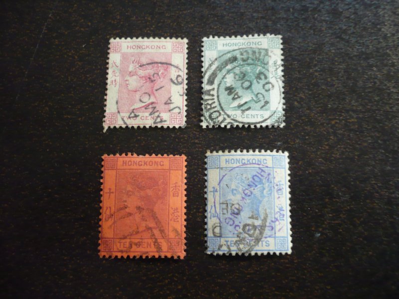 Stamps - Hong Kong - Scott# 36b,37,44,45 - Used Part Set of 4 Stamps