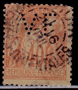 France 1876-78, Peace & Commerce, 40c, perfin, used