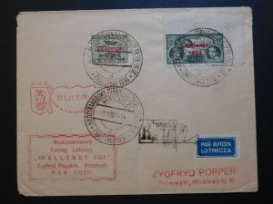 1934 Warsaw Poland Balloon Airmail Cover to Przemysl Challenge Zygfryd Poppers