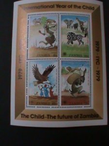 ZAMBIA-1979 INTERNATIONAL YEAR OF THE CHILD-PAINTING-LOVELY ANIMALS MNH-S/S VF