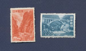 JAPAN - Scott 539 FVF MNH & 540 FVF hinged - Canyon, Bridge - 1951