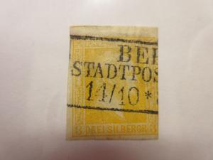 German States:  PRUSSIA  Scott  8a yellow  USED  G1  Cat $95