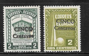 Ecuador Scott 436-37 Unused LHOG - 1944-45 Surcharges - SCV $1.00