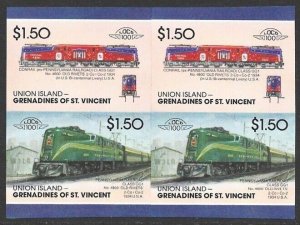 St. Vincent Grenadines - UNION ISLAND $1.50 Train #51 IMPERF Proof BLOCK VF-NH