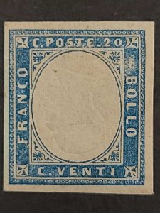 1857-61 Italy State Sardinia  20c Blue VF/XF Inverted Head MH SC# 12g