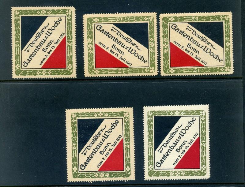 5 VINTAGE 1912 GERMAN GARDEN WEEK EXPO POSTER STAMPS (L757) GERMANY