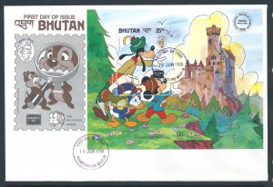 Bhutan #557 (SS FDC) Disney - Twain Ovptd. Ameripex