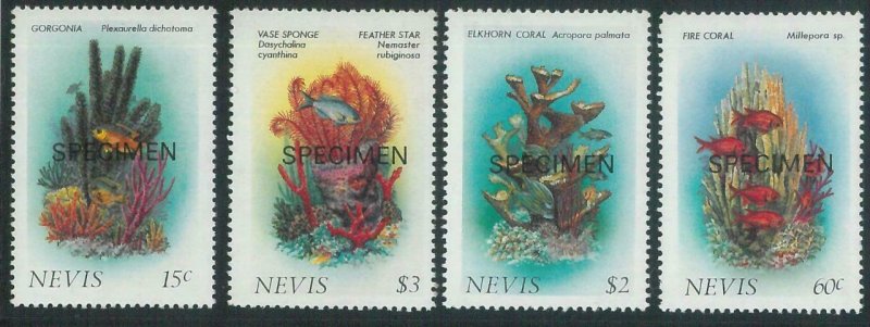 78438 - NEVIS - STAMPS:  FISH coral reef 4 values MNH - Overprinted SPECIMEN