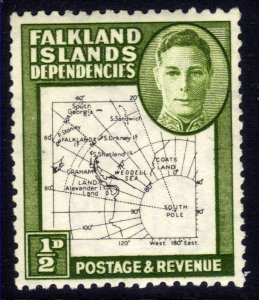 Falkland Islands Depd 1946 - 49 KGV1 1/2d Green & Black Map Umm SG G9 ( G1229 )