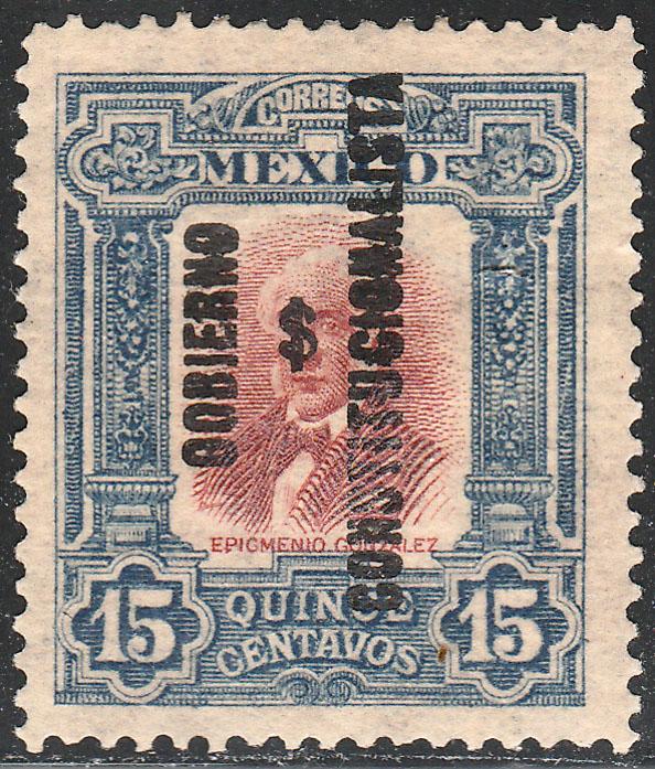 MEXICO 429, 15c GOBIERNO... REVOLUTIONARY OVPT. UNUSED, H OG. (482)