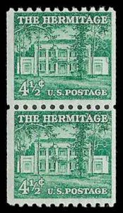 PCBstamps  US #1059 Coil Pair 9c(2x4.5c)Hermitage, large hole, MNH, (16)