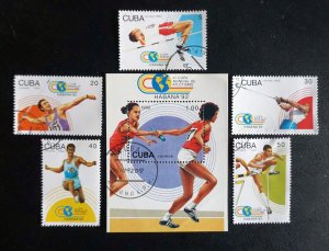 CUBA Sc# 3457-3462 TRACK & FIELD CUP Havana sports CPL SET of 5 + SS 1992 used