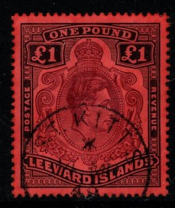 LEEWARD ISLANDS SG114a 1942 £1 PURPLE & BLACK/CARMINE FINE USED