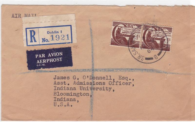 ireland 1964 registered air mail  stamps cover ref r15504
