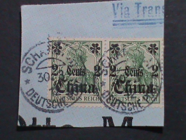 ​GERMANY-OFFICE IN CHINA-1905 SC#338-CUT SQUARE 117 YEARS OLD VERY FINE STAMP