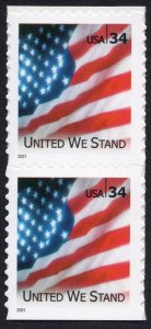 Scott #3549 United We Stand Flag Booklet Vertical Pair of Stamps - MNH