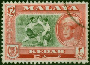 Kedah 1959 $2 Bronze-Green & Scarlet SG113 Fine Used