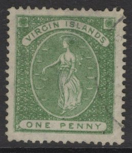 VIRGIN ISLANDS SG22b 1878 1d GREEN WMK UPRIGHT USED