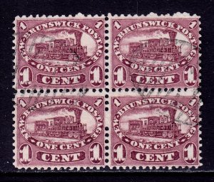 NEW BRUNSWICK  — SCOTT 6 — 1860 1c TRAIN — BLOCK/4 — USED — SCV $170