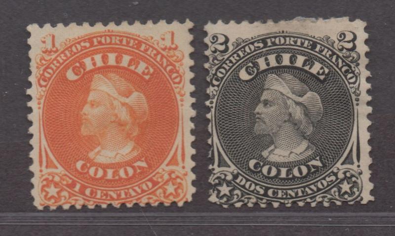 **Chile, SC# 15-16 Used Fine Short Set, No Gum Priced as Used CV $45.00