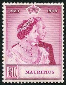 Mauritius SG271 1948 10r Magenta Royal Silver Wedding M/M