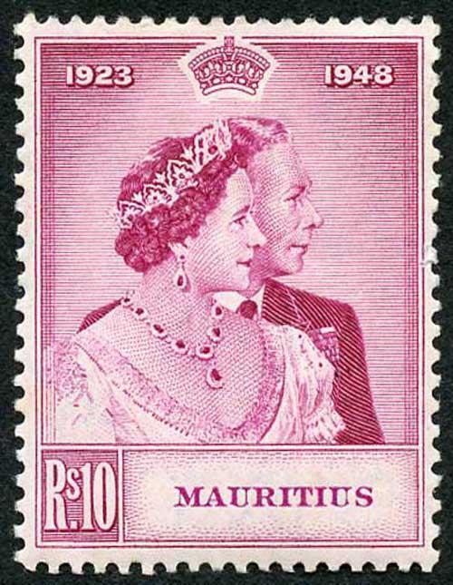 Mauritius SG271 1948 10r Magenta Royal Silver Wedding M/M