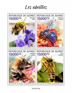 Guinea - 2021 Bees, Carpenter, Western Honey - 4 Stamp Sheet - GU210113a