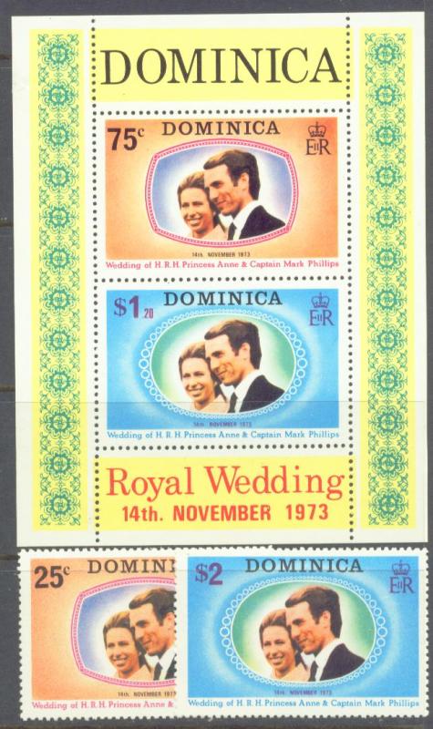 DOMINICA  372-73 MINT OG 1973 Princess Anne's Wedding w Shee