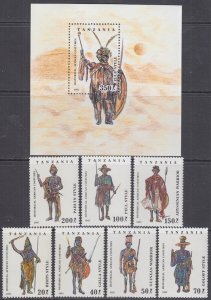 TANZANIA Sc # 1193-1200 CPL MNH SET of 7 + S/S - HISTORICAL AFRICAN COSTUMES
