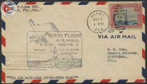 Cuba 1930 First Flight Cover Miami - Cienfuegos | Edifil C39 | CU11562