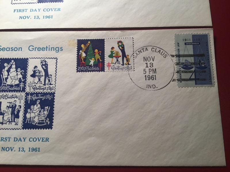 1961 Santa Clause Indiana Christmas Cover Seals FDC (AE249)