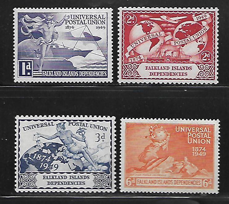 FALKLAND ISLANDS DEPENDENCIES 1L14-1L17 MINT HINGED,  UPU SET 1949