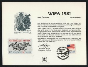 #SC71 WIPA 1981, Souvenir Card with Show Cancel 05-22-81 **ANY 5=FREE SHIPPING**