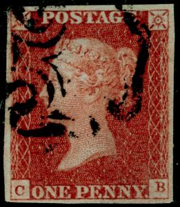 SG8, 1d red-brown PLATE 32, FINE USED. Cat £60. BLACK MX. 4 MARGINS. CB