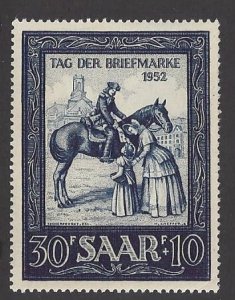 Saar #B91 MNH single, Stamp Day, post rider delivers mail, issued 1952