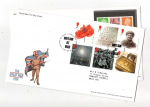 GB 2014 The Great War and Booklet Pane FDC x2 Newcastle SP PMK WS35501