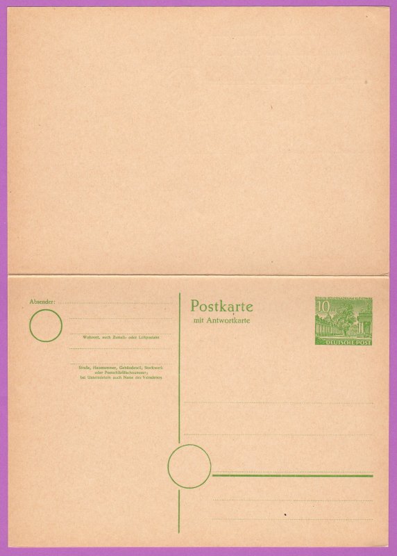 BER MiP8 M 1949 10/10pf Cloisters, Kleist Park, W/Reply Card Attached