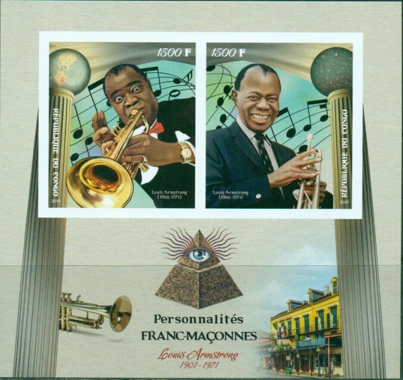 Luis Armstrong Masons Music Jazz Freemasonry MNH IMPERFORATED stamps set