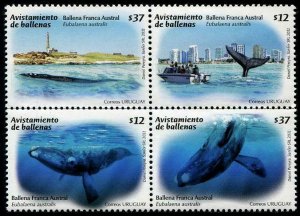 HERRICKSTAMP URUGUAY Sc.# 2351 Whales Stamp Block of 4