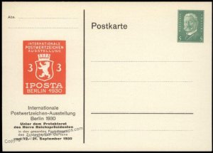 Germany 1930 Berlin IPOSTA Private Ganzsachen Postal Card Cover G68559
