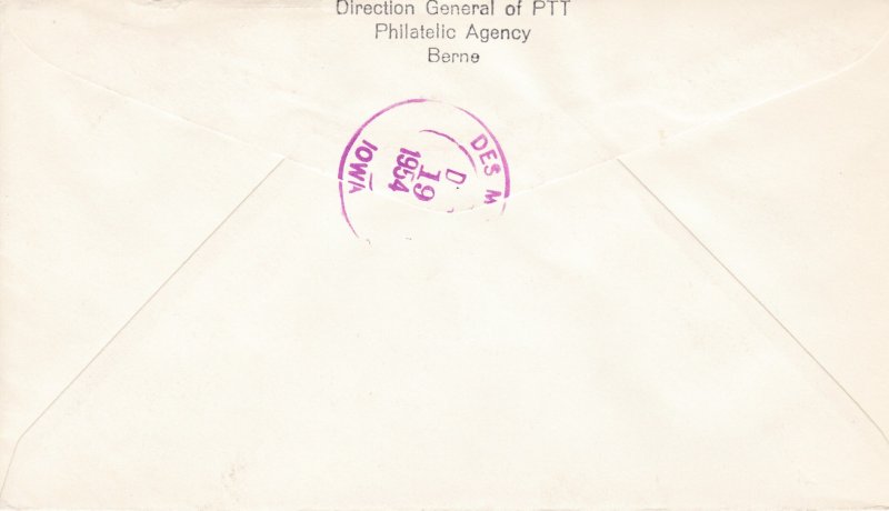 Switzerland 1956 Pro Juventute Complete (5) First Day Cover has Typed Address.