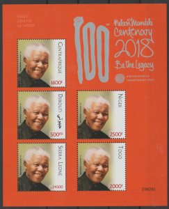 2018 Nelson Mandela 100 Years Old Siamese Common Issue Djibouti Togo Central African Republic-