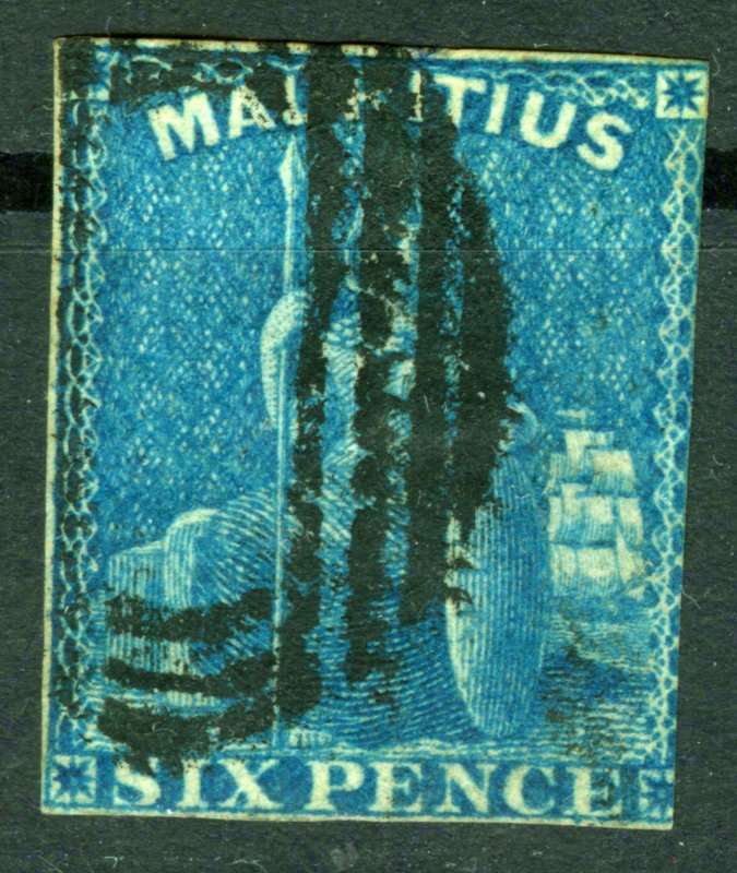 Mauritius, 1859, blue, 6 p, Imperforated