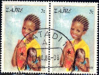 Children, Christmas 1981, Zaire stamp SC#1040 used, pair