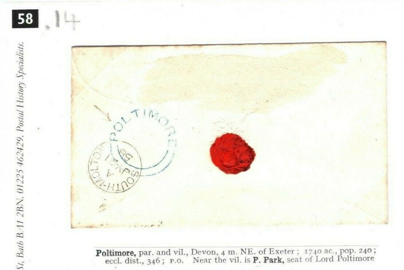 GB Cover Devon *POLTIMORE* Superb UDC South Molton 1858{samwells-covers} 58.14 