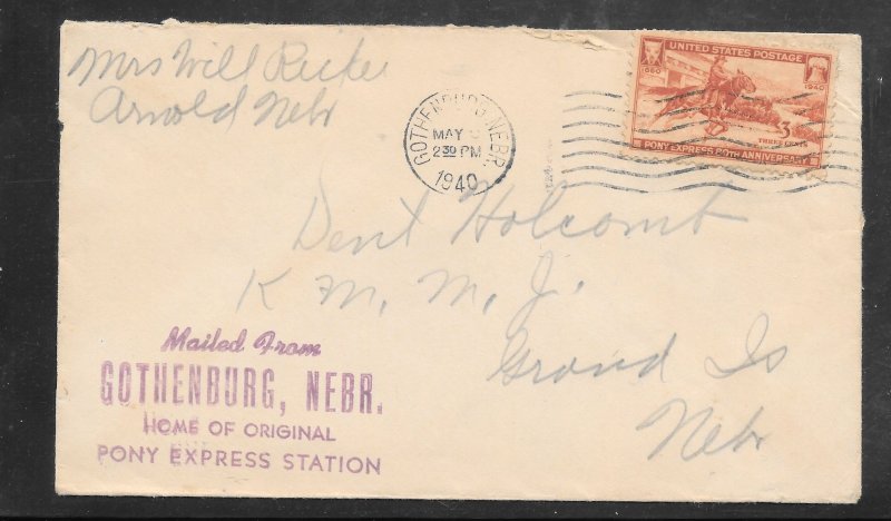 Just Fun Cover #894 Gothenburg Ne. May/9/1940 Pony Express Sta. (my4767)