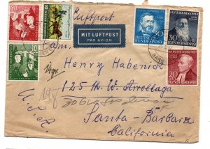 Germany Scott B325-326, B329-330, 692-693 on 1952 cover  2021 cv stamps $120+