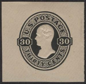 US Sc U104 Black on Cream Reay 30¢ Unused CUT SQUARE