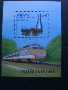 LAOS-1997 -ANTIQUE-CLASSIC LOCALMOTIVE & MORDEN EXPRESS TRAIN MNH S/S VF